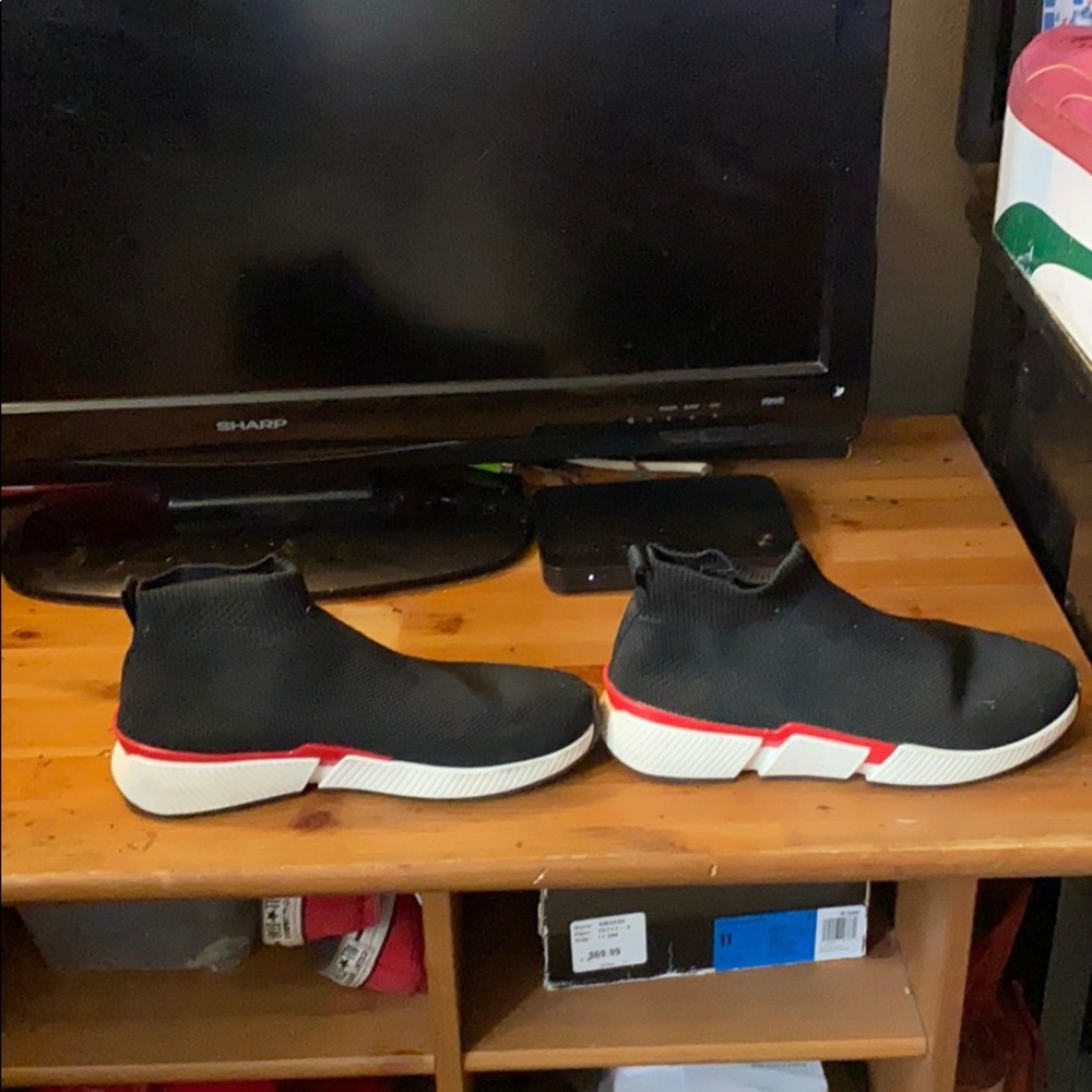 Black, red and white sock sneakers